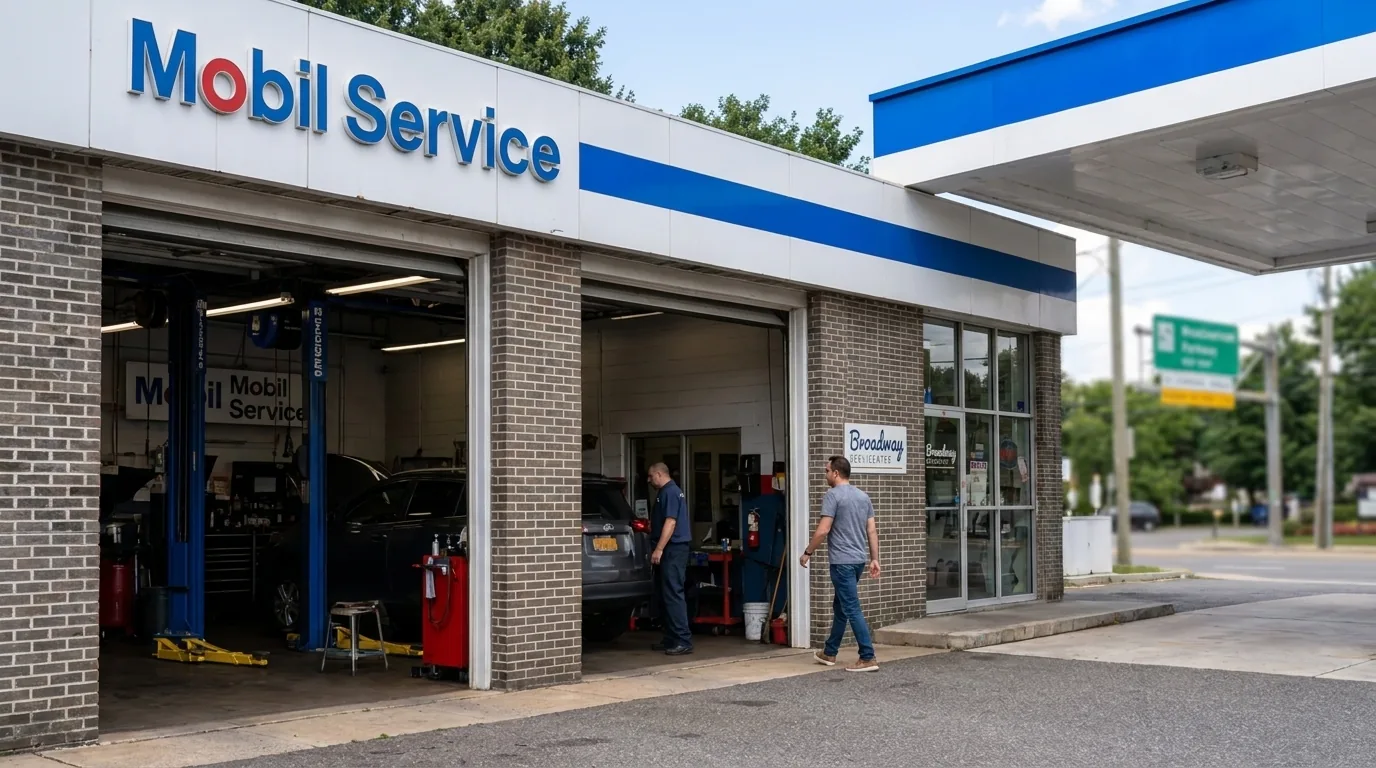 Welcoming entrance to Broadway Servicenter auto repair in Garden City, NY
