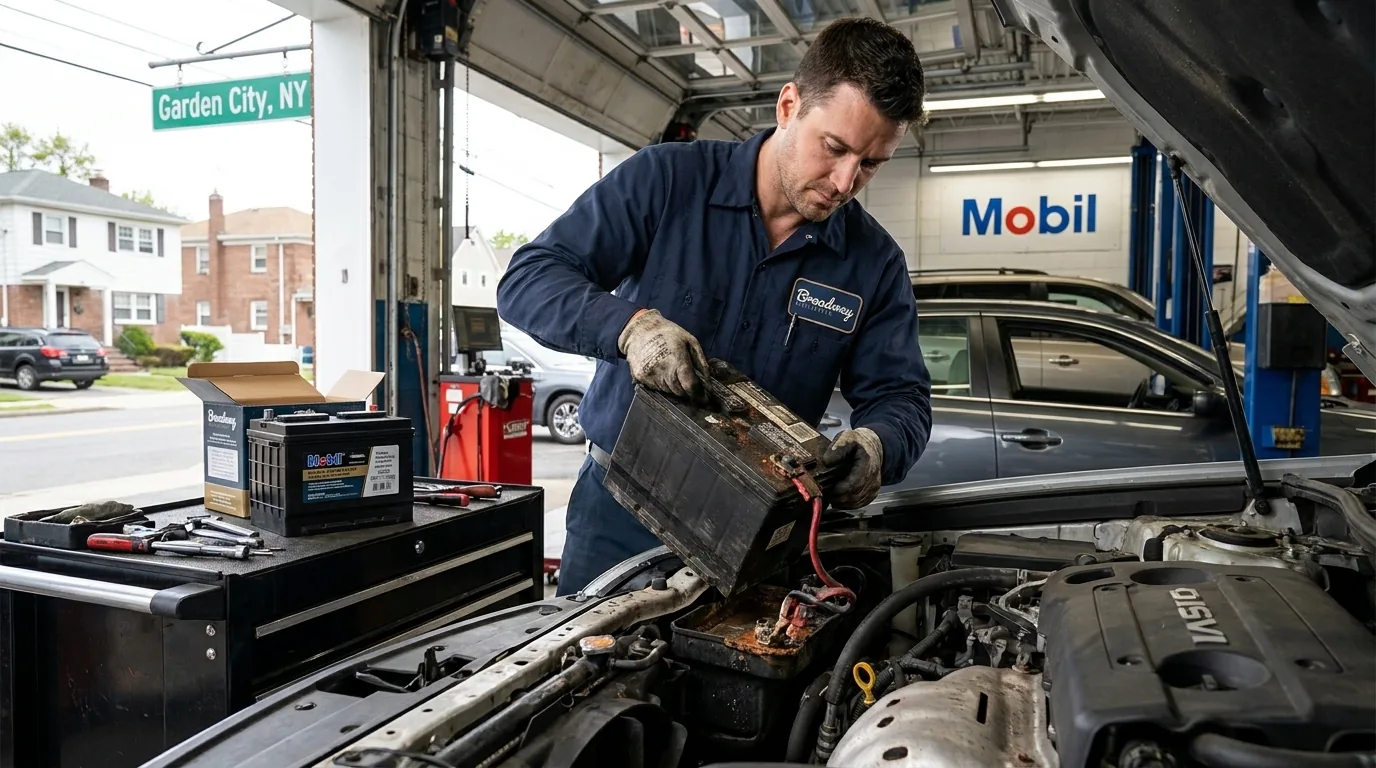 Car battery replacement service at Broadway Servicenter in Garden City, NY