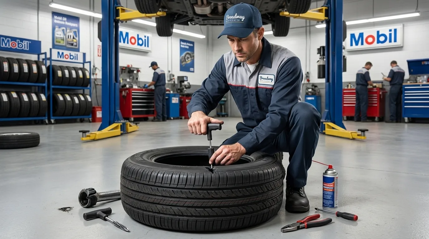 Flat tire repair service at Broadway Servicenter in Garden City, NY