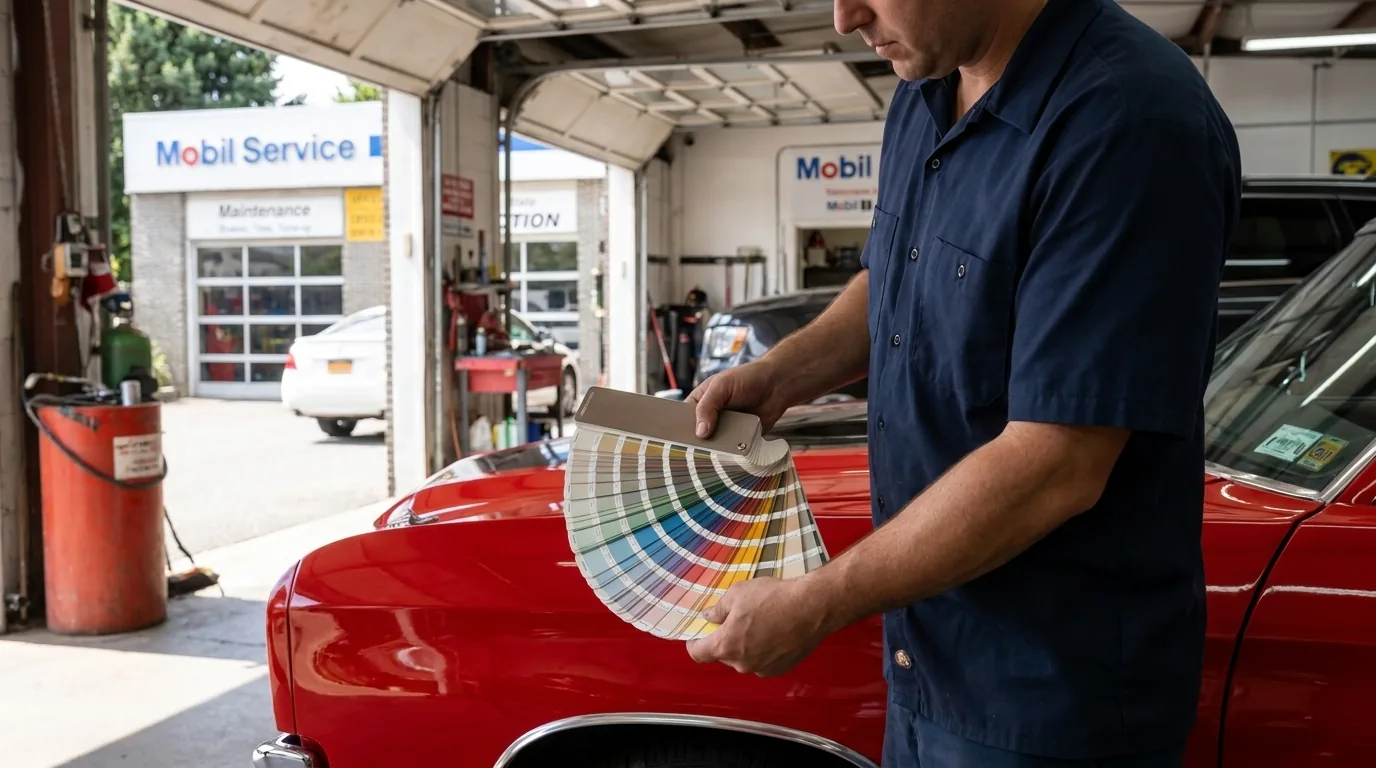 Auto body collision repair in progress at Broadway Servicenter in Garden City, NY