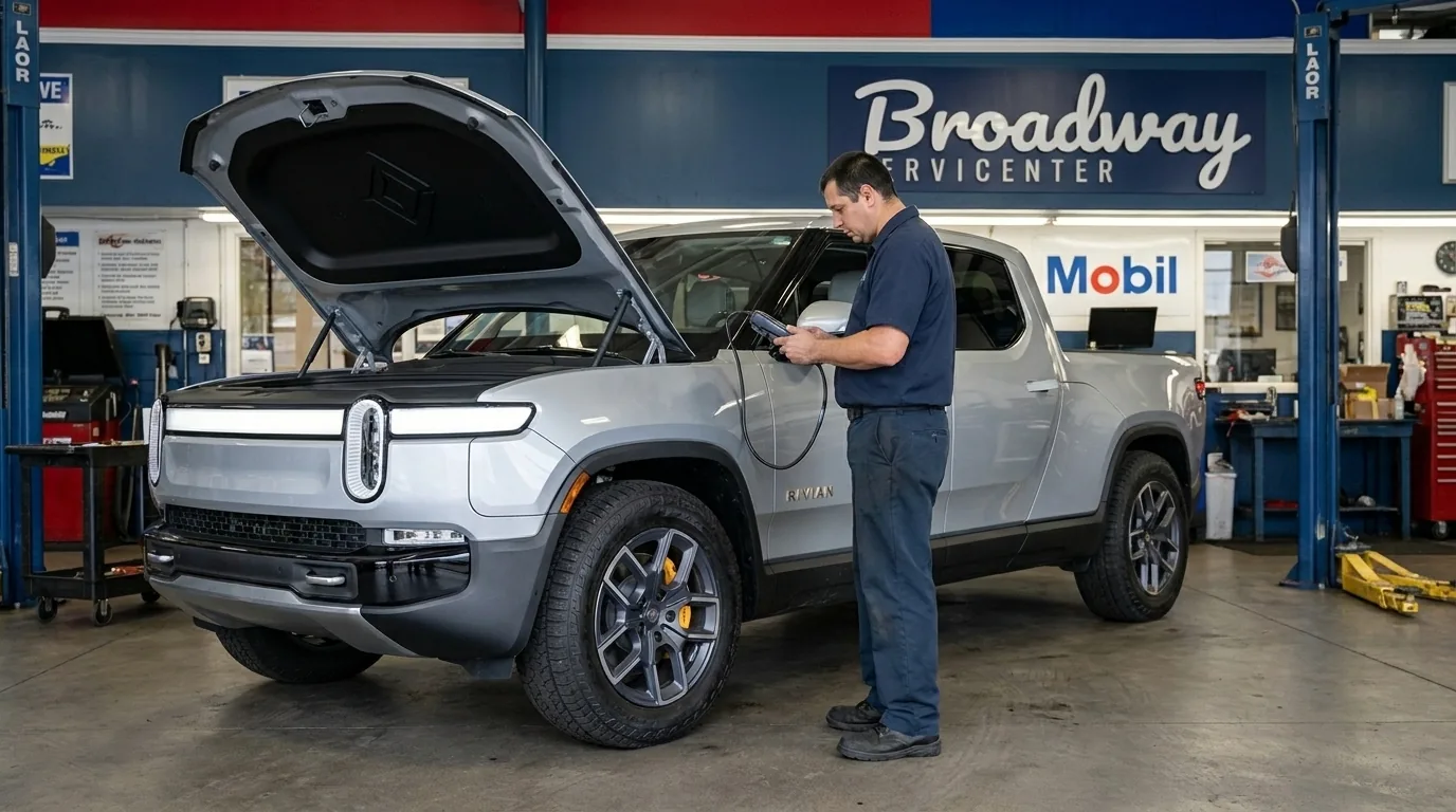 Rivian R1T and R1S tire and brake service at Broadway Servicenter in Garden City, NY