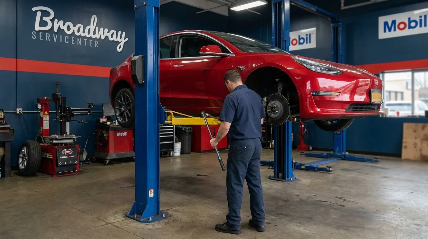 Tesla Model 3 and Model Y tire and brake service at Broadway Servicenter in Garden City, NY