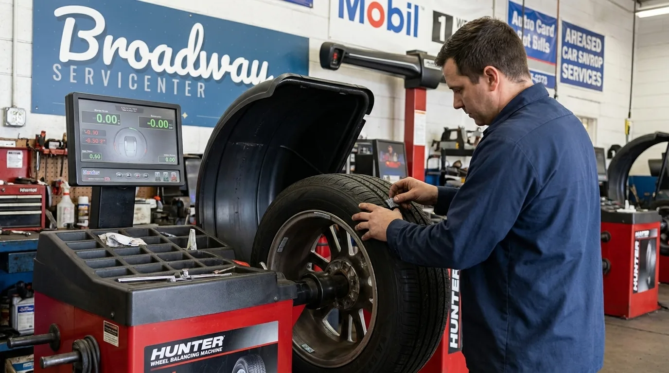 Computerized wheel alignment service at Broadway Servicenter in Garden City, NY
