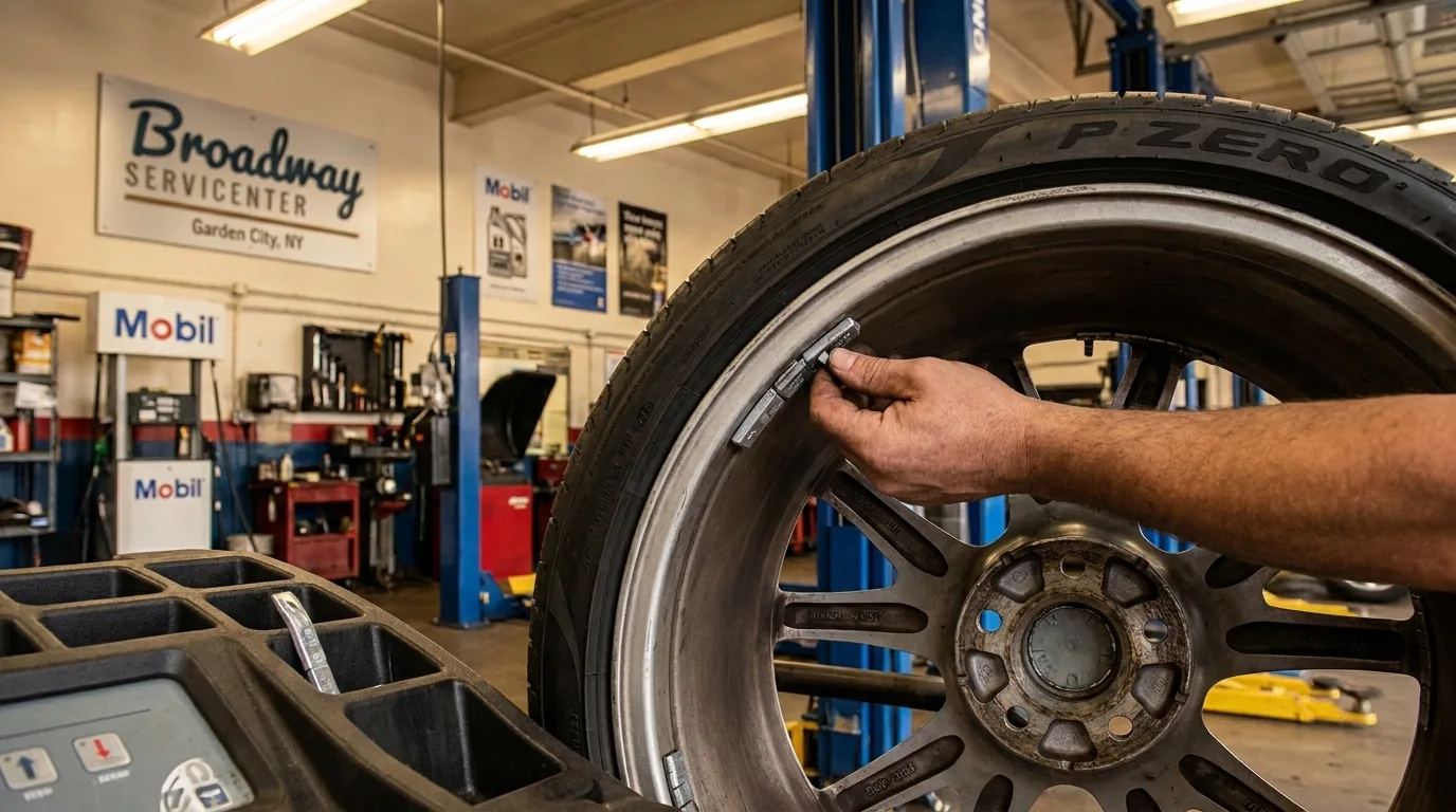 Wheel balancing service at Broadway Servicenter in Garden City, NY
